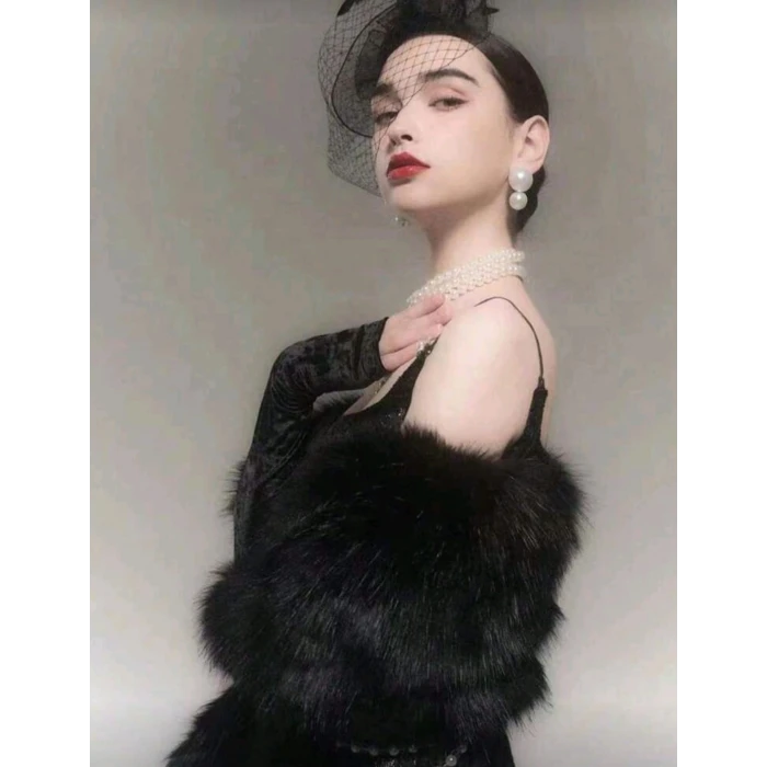 ieg™ Kürk Orijinal Siyah Seksi Omuzluk Şık Kürk