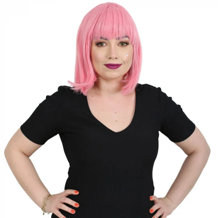 ieg™  Küt Kahküllü Fiber Sentetik Peruk - Şeker Pembe