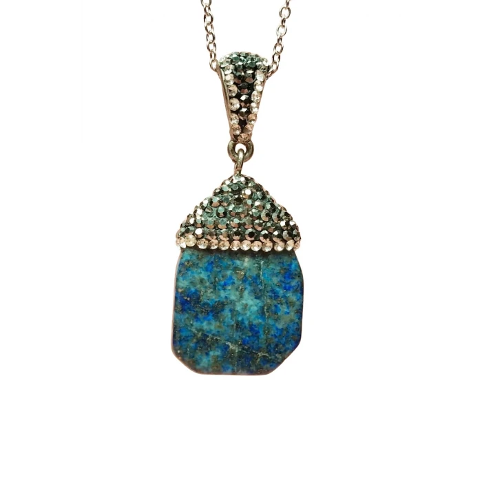 İEG Lapis Doğal Taşı Zincirli El Yapımı Kolye Uç: 3 cm Zincir: 20 cm Kutulu