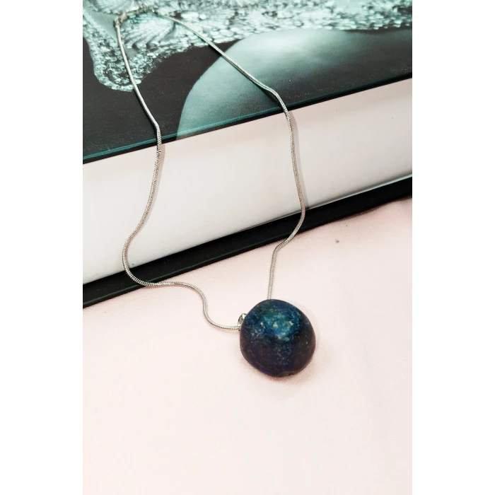 İEG Lapis Lazuri Doğal Taşı Zincirli El Yapımı Kolye Uç: 2 cm Zincir: 20 cm Kutulu