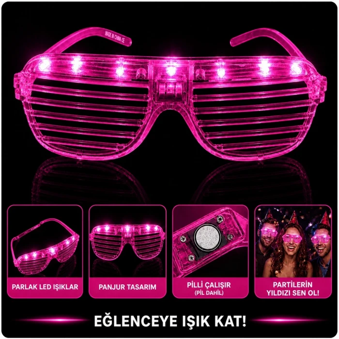 ieg™ LED Işıklı Panjur Parti Gözlüğü Pembe Renk Shutter Gözlük