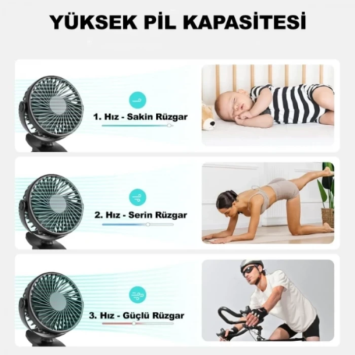 ieg™ Masaüstü Şarjlı Klipsli Portatif Fan