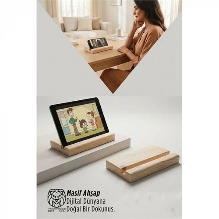 Masif Ahşap Tablet Standı ve Telefon Tutucu – Estetik Ergonomi 722866
