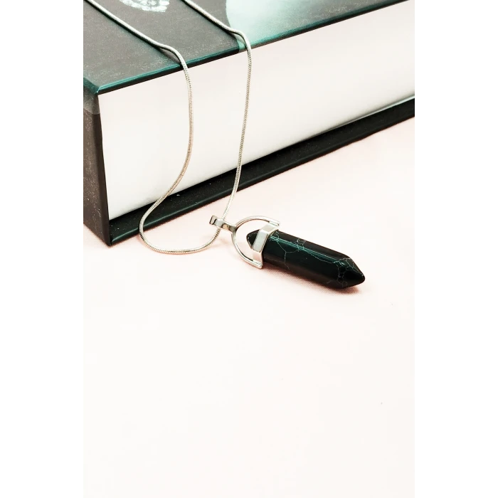 İEG Mat Oniks Doğal Taşı Zincirli El Yapımı Tasarımlı Kolye Uç: 3,5 cm Zincir: 20 cm Kutulu