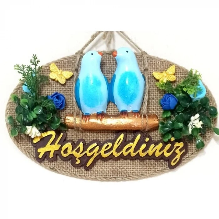 ieg™ Mavi Kuşlu Hoşgeldiniz Yazılı Kapı Süsü