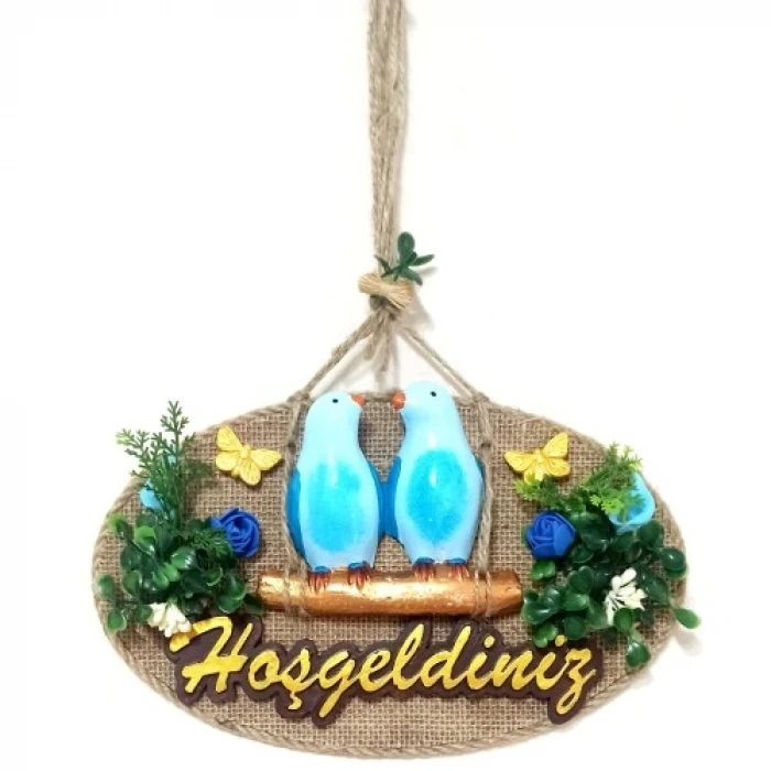 ieg™ Mavi Kuşlu Hoşgeldiniz Yazılı Kapı Süsü