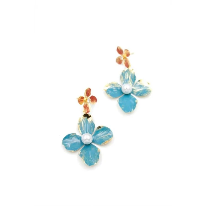 ieg™ Metal Çiçek Küpe - Turkuaz