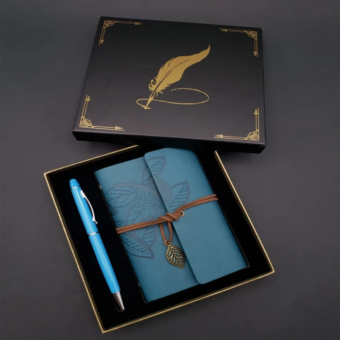 ieg™ Metal Kalem ve Mavi Deri Defter