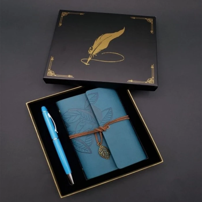 ieg™ Metal Kalem ve Mavi Deri Defter
