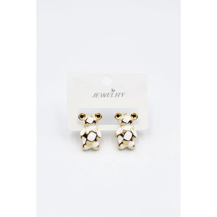 İEG Mineli Ayıcık Küpe - Beyaz