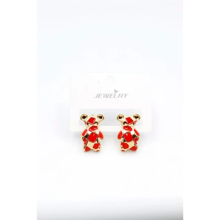 ieg™ Mineli Ayıcık Küpe - Kırmızı