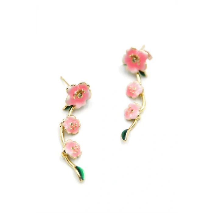 İEG® Mineli Çiçek Küpe - Pembe