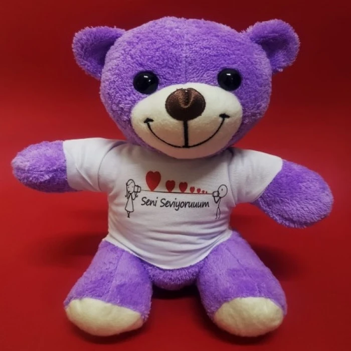 ieg ™ Mor Ayıcık Seni Seviyorum Baskılı Tişörtlü