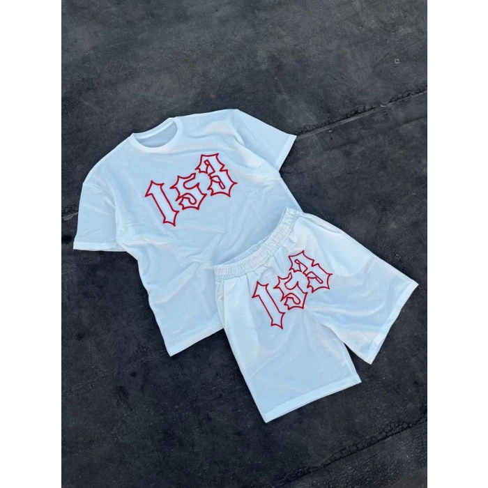 ieg™      Nakış İşlemeli Şortlu Takım - Beyaz -