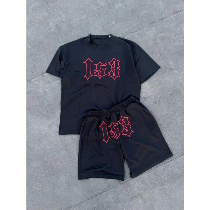 ieg™      Nakış İşlemeli Şortlu Takım - Siyah -