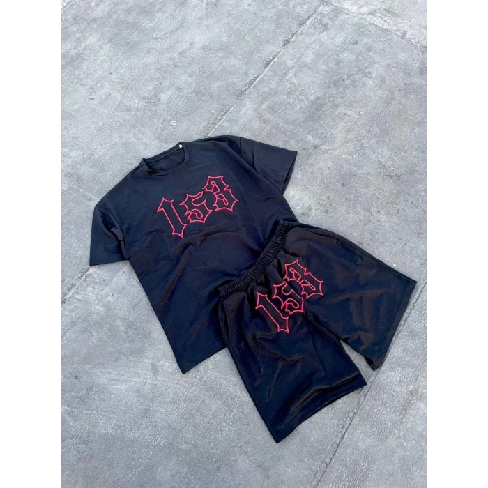 ieg™      Nakış İşlemeli Şortlu Takım - Siyah -