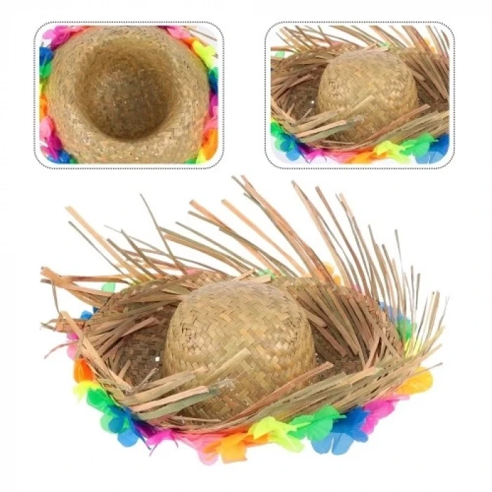ieg™ Natural Renkli Püsküllü Örme Hasır Hawaii Şapka