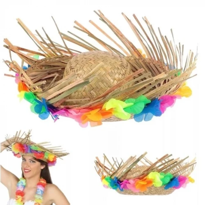 ieg™ Natural Renkli Püsküllü Örme Hasır Hawaii Şapka