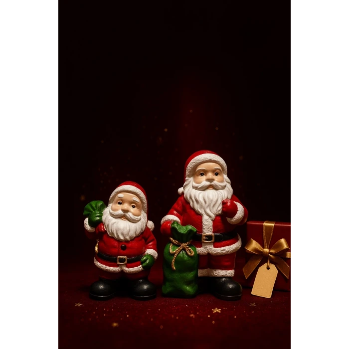 ieg ™ Noel Baba Biblo Seti 2’li – 9 cm & 11 cm – Premium Yılbaşı Dekor Koleksiyonluk Hediye