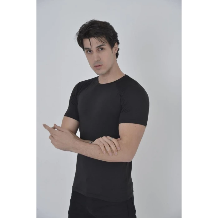 ieg™      Omuz Fileli Slim Fit T-shirt - Siyah -