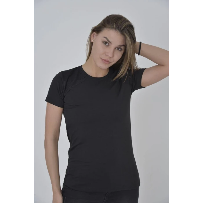 ieg™      Omuz Fileli Slim Fit T-shirt - Siyah -