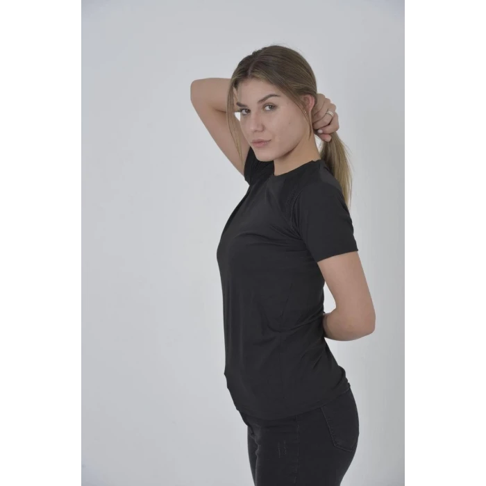 ieg™      Omuz Fileli Slim Fit T-shirt - Siyah -