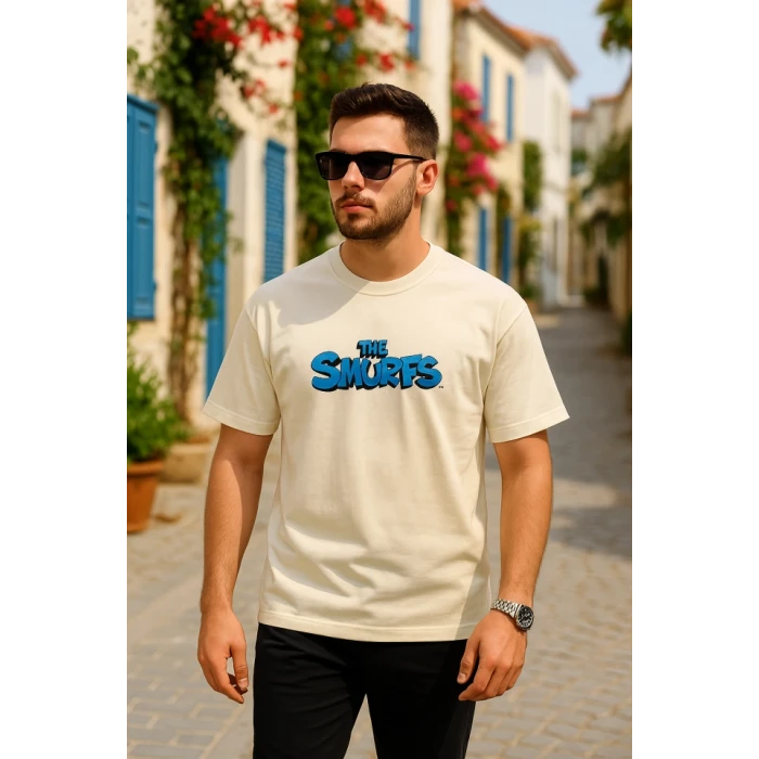 ieg™ Ön Ve Arka Baskılı Oversize Bisiklet Yaka T-shirt- Beyaz