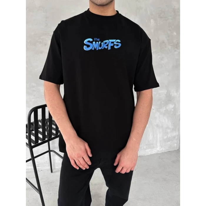 ieg™ Ön Ve Arka Baskılı Oversize Bisiklet Yaka T-shirt- Siyah