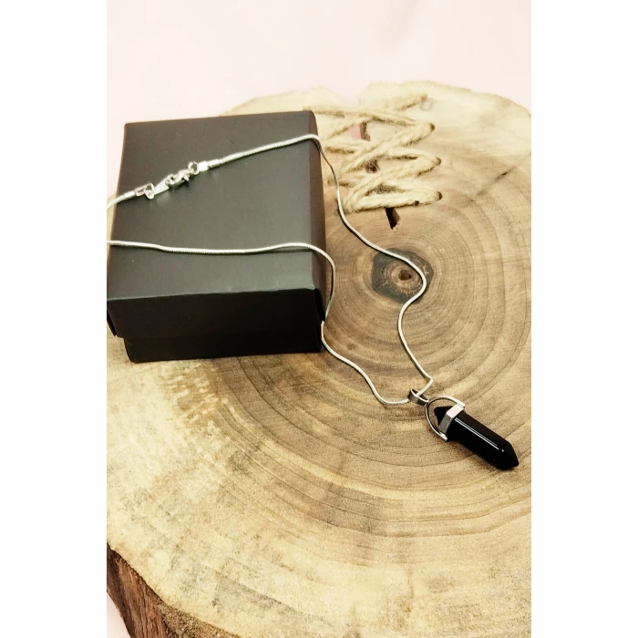 İEG Onix Doğal Taşı Zincirli El Yapımı Tasarımlı Kolye Uç: 3,5 cm Zincir: 20 cm Kutulu