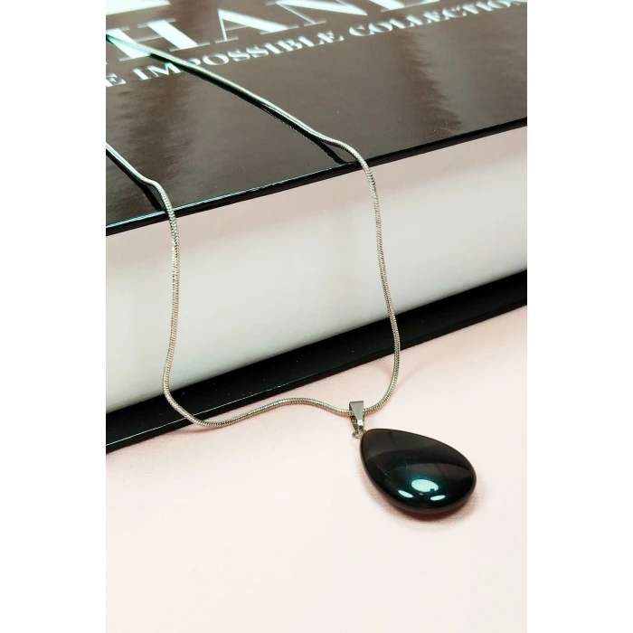 İEG Onix Kuvars Doğal Taşı Zincirli El Yapımı Kolye Uç: 2 cm Zincir: 20 cm Kutulu