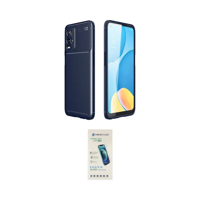 ieg™ Oppo A54 4G Kılıf Eksen Form Prime - Şeffaf Pasifik Cam Ekran Koruyucu