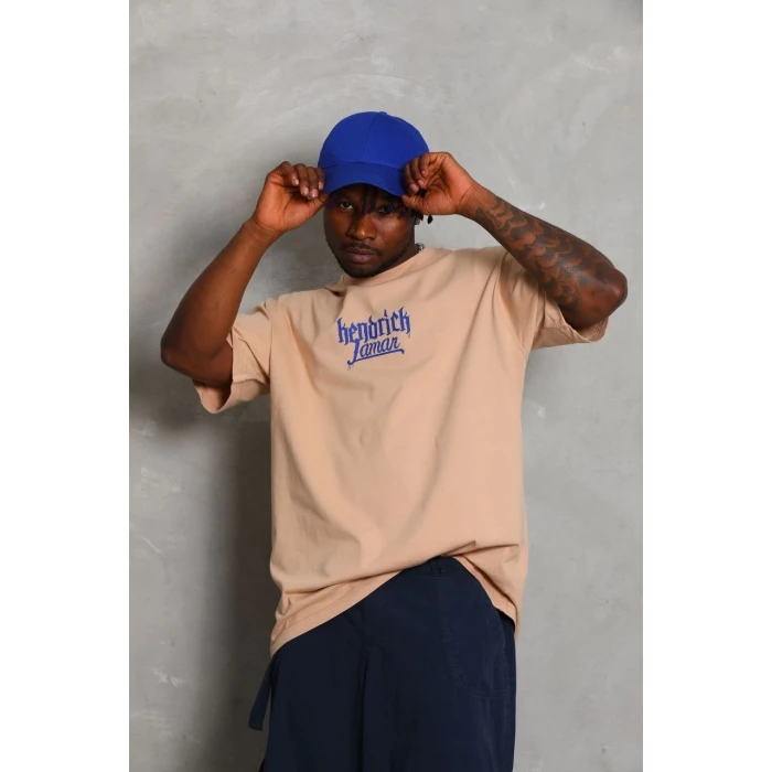 ieg™      Oversize Baskılı Bisiklet Yaka T-Shirt - Bej -