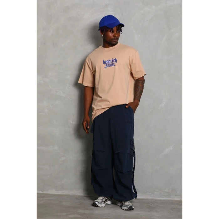 ieg™      Oversize Baskılı Bisiklet Yaka T-Shirt - Bej -