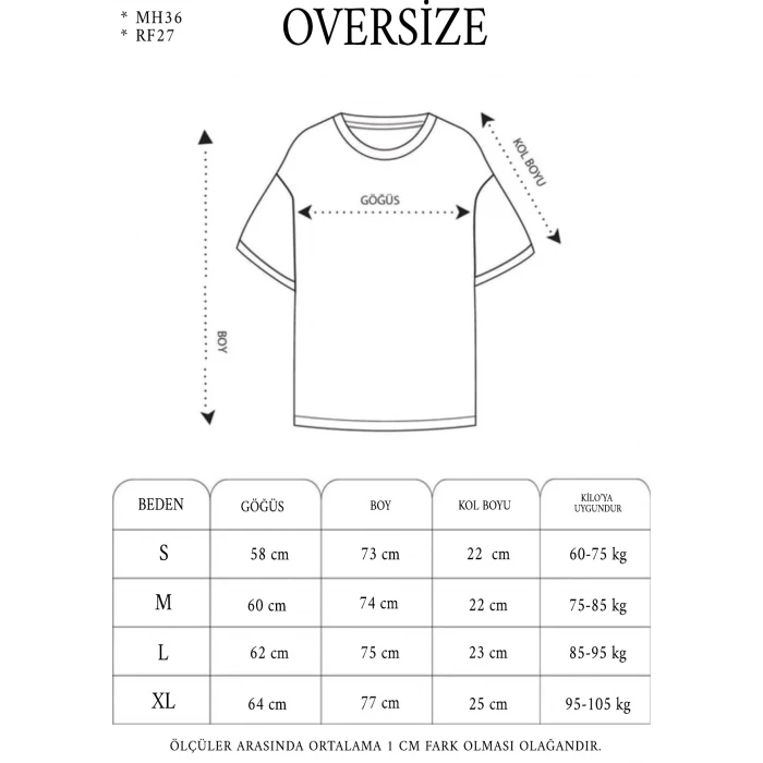 ieg™      Oversize Baskılı Bisiklet Yaka T-Shirt - Bej -