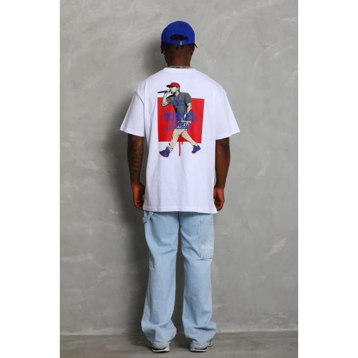 ieg™      Oversize Baskılı Bisiklet Yaka T-Shirt - Beyaz -