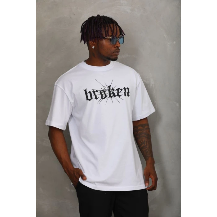 ieg™      Oversize Baskılı Bisiklet Yaka T-Shirt - Beyaz -