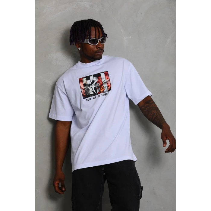 ieg™      Oversize Baskılı Bisiklet Yaka T-Shirt - Beyaz -