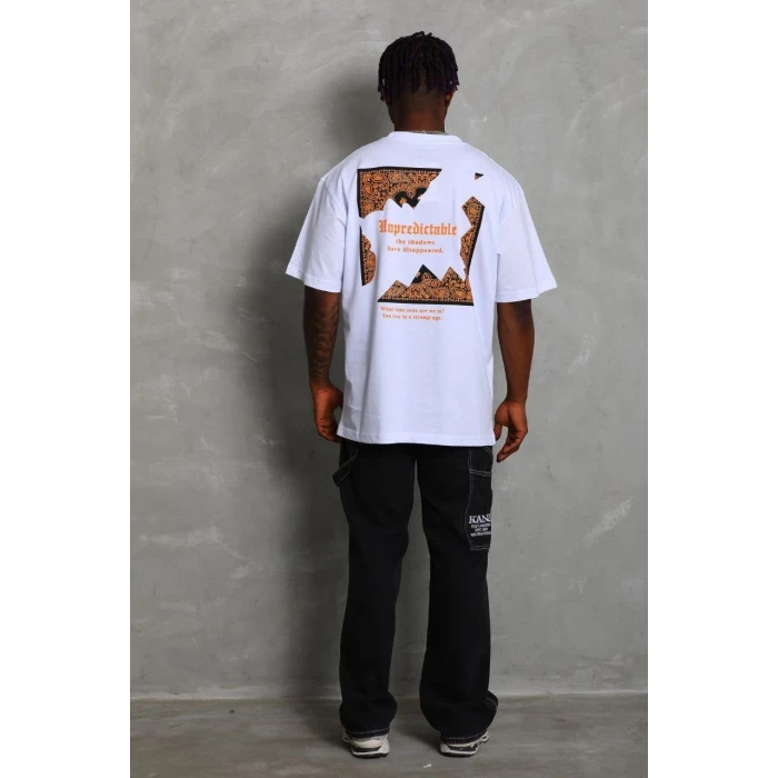 ieg™      Oversize Baskılı Bisiklet Yaka T-Shirt - Beyaz -