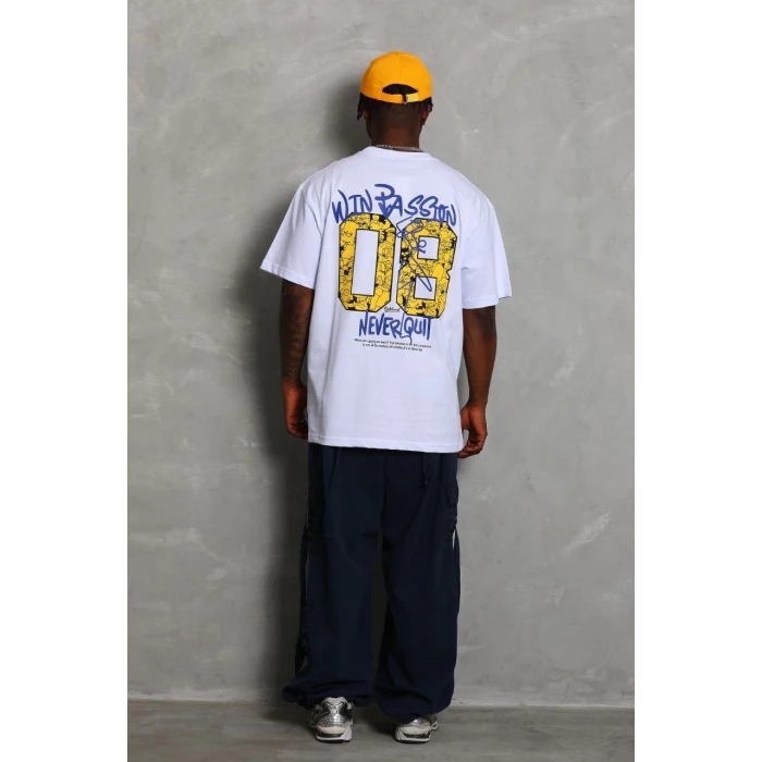 ieg™      Oversize Baskılı Bisiklet Yaka T-Shirt - Beyaz -