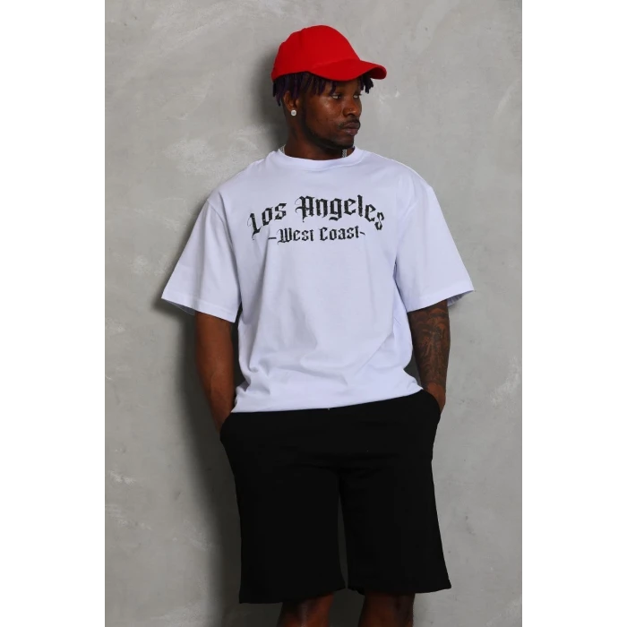 ieg™      Oversize Baskılı Bisiklet Yaka T-Shirt - Beyaz -