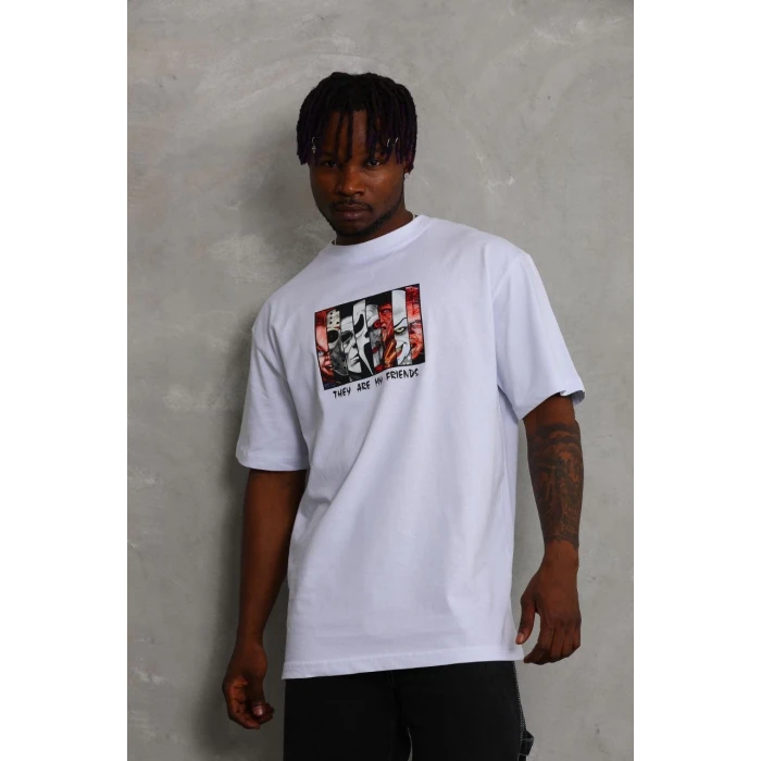 ieg™      Oversize Baskılı Bisiklet Yaka T-Shirt - Beyaz -