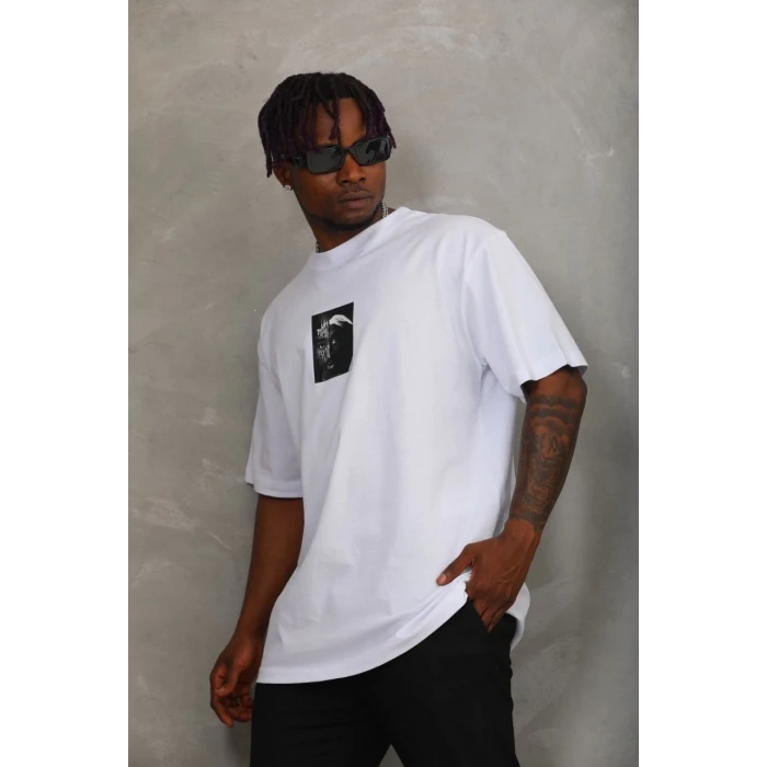 ieg™      Oversize Baskılı Bisiklet Yaka T-Shirt - Beyaz -