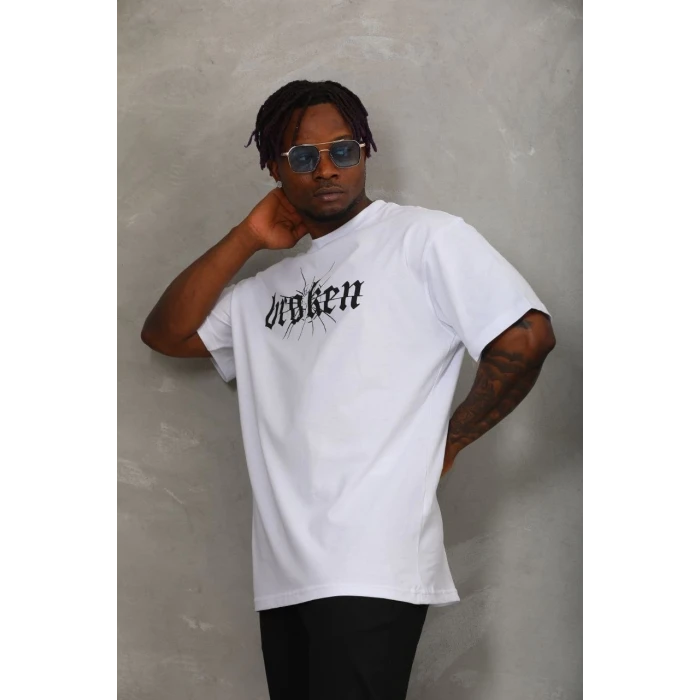 ieg™      Oversize Baskılı Bisiklet Yaka T-Shirt - Beyaz -