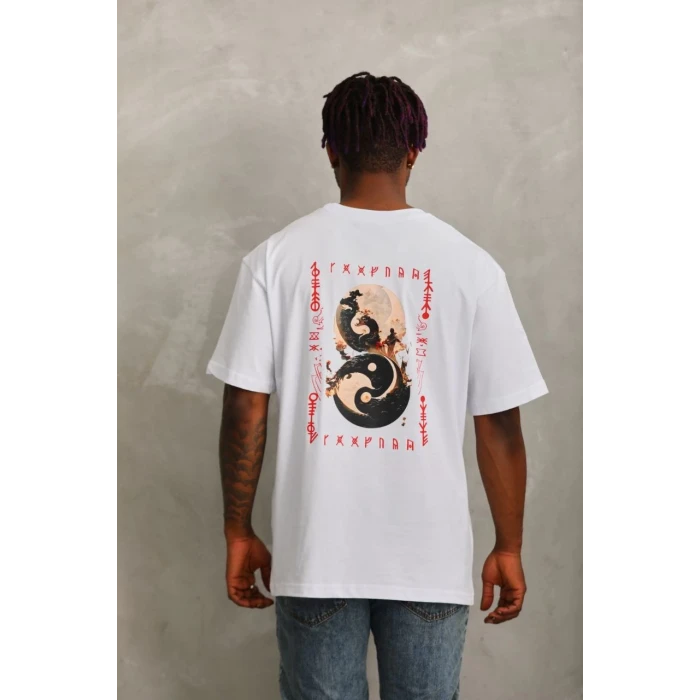 ieg™      Oversize Baskılı Bisiklet Yaka T-Shirt - Beyaz -