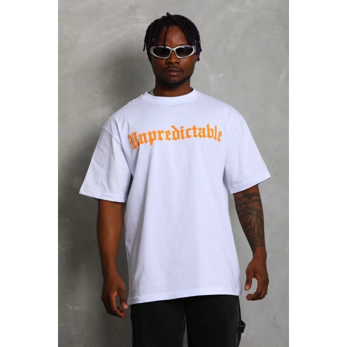 ieg™      Oversize Baskılı Bisiklet Yaka T-Shirt - Beyaz -