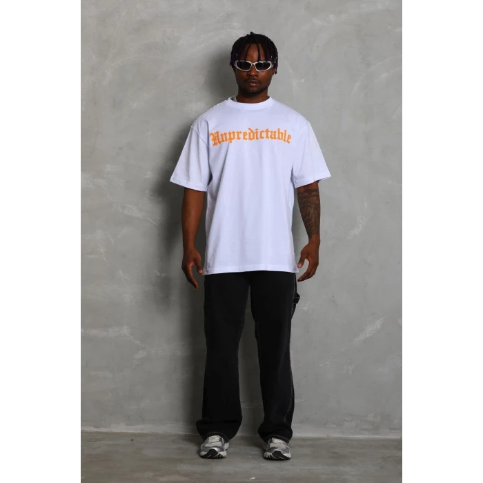 ieg™      Oversize Baskılı Bisiklet Yaka T-Shirt - Beyaz -