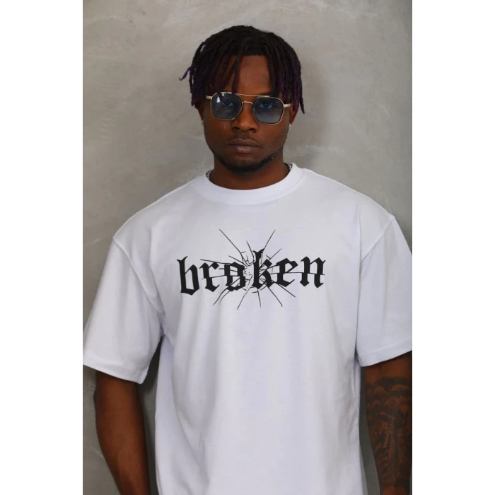 ieg™      Oversize Baskılı Bisiklet Yaka T-Shirt - Beyaz -