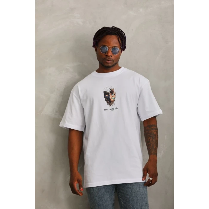 ieg™      Oversize Baskılı Bisiklet Yaka T-Shirt - Beyaz -