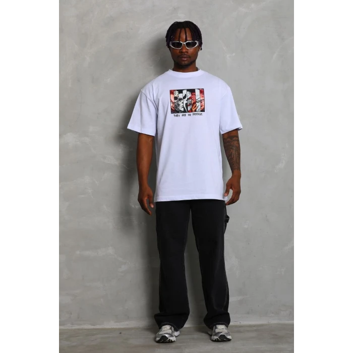 ieg™      Oversize Baskılı Bisiklet Yaka T-Shirt - Beyaz -