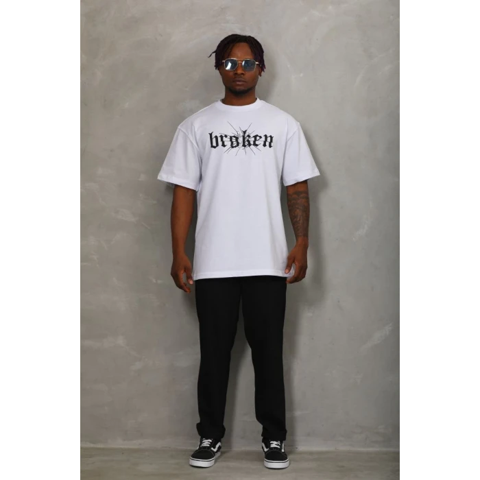 ieg™      Oversize Baskılı Bisiklet Yaka T-Shirt - Beyaz -